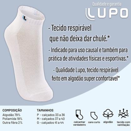 Imagem de Kit 6 Pares Meias Lupo Original Algodão Masculina Feminina Cano Curto Baixo Soquete Atacado 3225