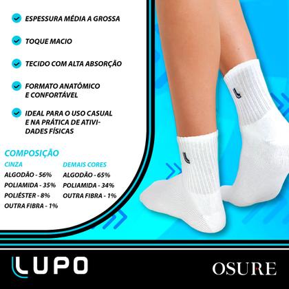Imagem de Kit 6 Pares Meias Lupo Original Masculina Algodão Cano Médio Alto Longo Atacado Academia Esportiva