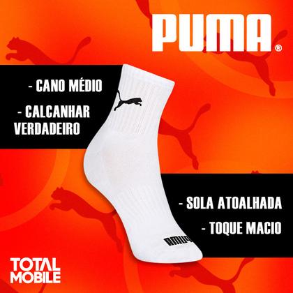 Imagem de Kit 6 Pares Meias Puma Cano Médio Alto Algodão Adulto Masculino Feminino Academia Original