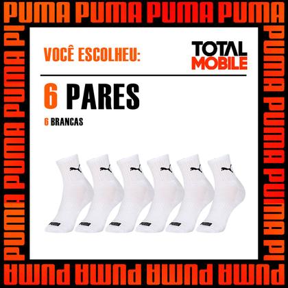 Imagem de Kit 6 Pares Meias Puma Cano Médio Alto Algodão Adulto Masculino Feminino Academia Original