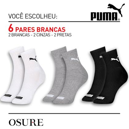 Imagem de Kit 6 Pares Meias Puma Cano Médio Alto Algodão Meia Adulto Masculino Feminino Academia Original