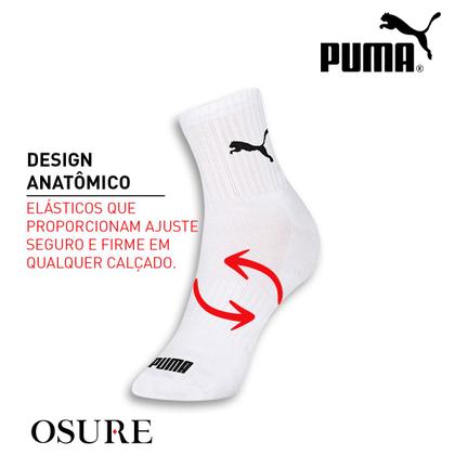 Imagem de Kit 6 Pares Meias Puma Cano Médio Alto Algodão Meia Adulto Masculino Feminino Academia Original