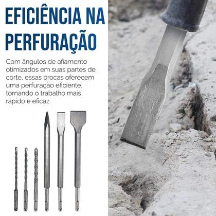 Imagem de Kit 6 Pçs Sds Plus P/ Martelete Brocas Talhadeiras Ponteiro