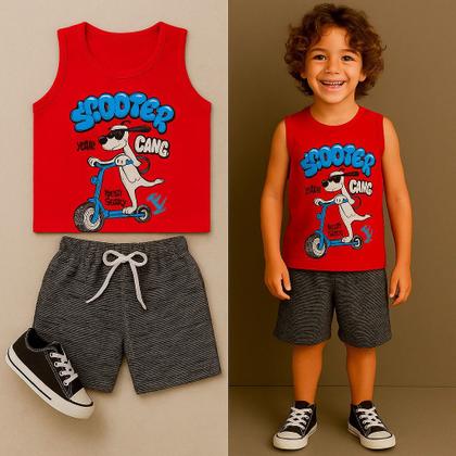 Imagem de Kit 6 Peça de Roupa Infantil e Juvenil Menino - 3 Regatas + 3 Bermudas