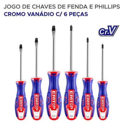 Imagem de Kit 6 Peças Chaves Fenda e Phillips Magnéticas Cromo Vanádio