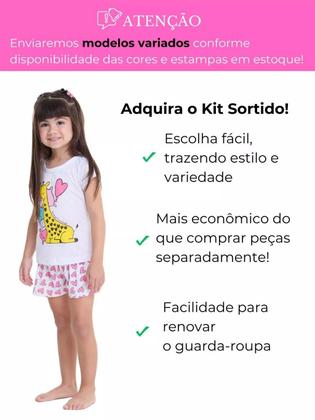 Imagem de Kit 6 Peças de Pijamas Curto Infantis para Meninas Confortáveis e Cheios de Estilo pijama para meninas