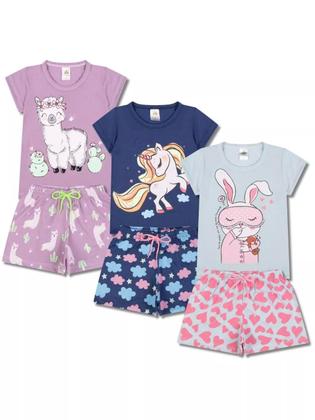 Imagem de Kit 6 Peças de Pijamas Curto Infantis para Meninas Confortáveis e Cheios de Estilo pijama para meninas