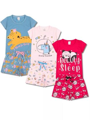 Imagem de Kit 6 Peças de Pijamas Curto Infantis para Meninas Confortáveis e Cheios de Estilo pijama para meninas