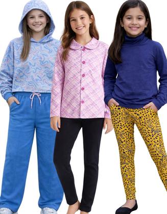 Imagem de Kit 6 Peças de Roupa de Inverno Kit 3 Conjuntos de Moletom Infantil Menina 1 ao 14 anos