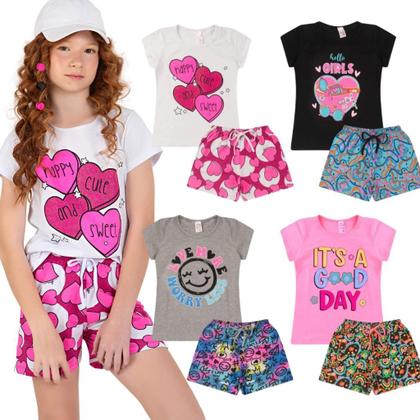 Imagem de Kit 6 Peças de Roupa Infantil Menina Feminino 3 Conjuntos de Verão Infantil Tam 1 ao 10 anos