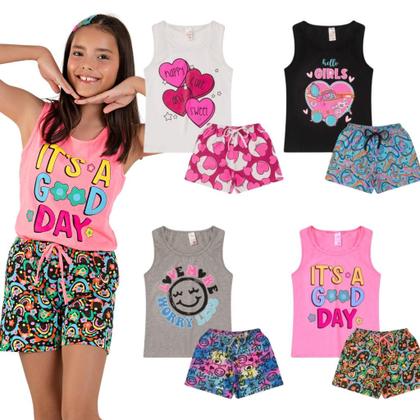 Imagem de Kit 6 Peças de Roupa Infantil Menina Feminino 3 Conjuntos de Verão Infantil Tam 1 ao 10 anos