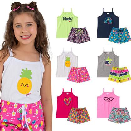Imagem de Kit 6 Peças de Roupa Infantil Menina Feminino 3 Conjuntos de Verão Infantil Tam 1 ao 10 anos