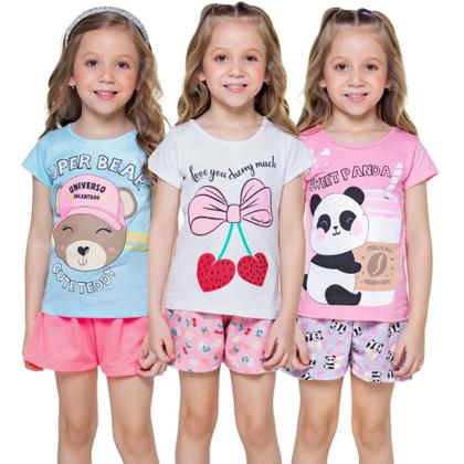 Imagem de Kit 6 Peças de Roupas Infantil Menina 3 Camisetas 3 Bermudas Kit com 3 Conjuntos de Roupa Infantil Menina Verão Feminino infantil