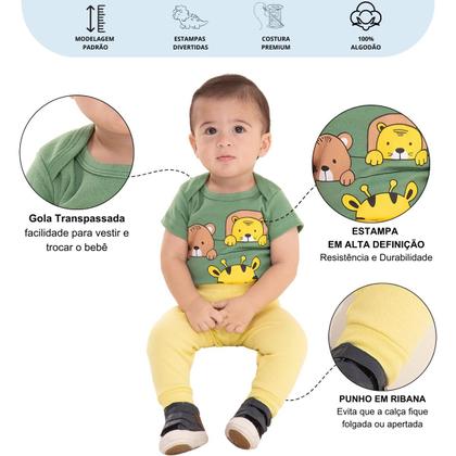 Imagem de Kit 6 Peças de Roupas para Bebê Menino 3 Body Curto 3 Calça Mijão Kit 3 Body Roupa Infantil Bebê