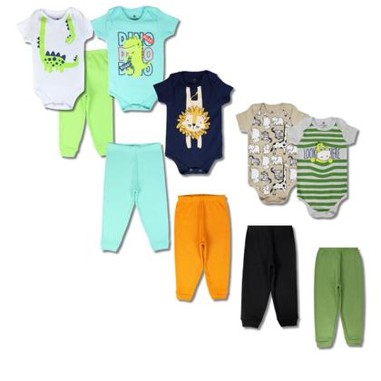 Imagem de Kit 6 Peças de Roupas para Bebê Menino 3 Body Curto 3 Calça Mijão Kit 3 Body Roupa Infantil Bebê