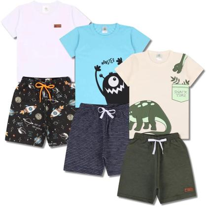 Imagem de Kit 6 Peças de Roupas para bebê Menino 3 Camisetas 3 Bermudas Kit com 3 Conjuntos Infantil Verão para Menino Bebê dias quentes
