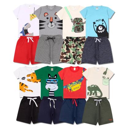 Imagem de Kit 6 Peças de Roupas para bebê Menino 3 Camisetas 3 Bermudas Kit com 3 Conjuntos Infantil Verão para Menino Bebê dias quentes