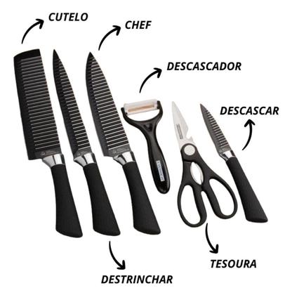 Kit 6 Peças Facas Gourmet Antiaderente Churrasco Cozinha