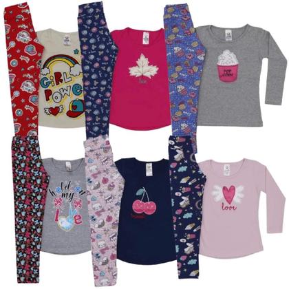 Imagem de Kit 6 Peças Inverno  3 Blusas + 3 Legging Menina Conjunto Infantis Promoção Modelo 2025