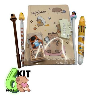 Imagem de Kit 6 Peças Papelaria Fofa Kawaii Capivara Presente Criativo
