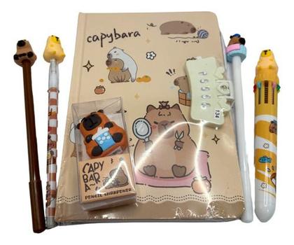 Imagem de Kit 6 Peças Papelaria Fofa Kawaii Capivara Presente Criativo