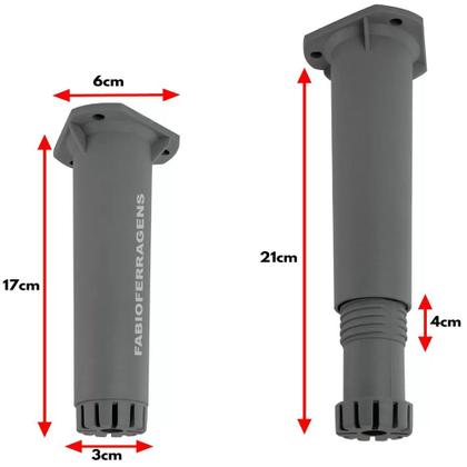 Imagem de Kit 6 Peças - Pé Para Armario Generico Itatiaia De 17 a 21cm Cinza