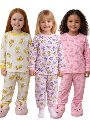 Imagem de Kit 6 Peças Pijama Infantil Estampado Masculino Feminino Inverno Roupa Dormir 3 Manga Longa 3 Calças