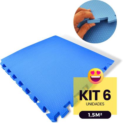 Imagem de Kit 6 Peças Tapete Infantil Placa EVA Estilo Tatame 50x50cm 10mm (1,5m²) Emborrachado p/ Crianças Bebes Exercícios c/ Encaixe + Bordas Acabamento