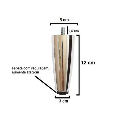Imagem de Kit 6 Pés Cama Box ou Baú Juvene Cromado 12cm Regulagem