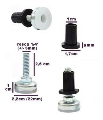 Imagem de Kit 6 Pés Niveladores Para Mesas Cadeiras Móveis Rosca 1/4 Metálicos