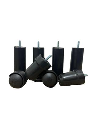 Imagem de Kit 6 Pés para cama box de solteiro/casal/queen/king 4 pés fixos e 2 com rodinhas de plástico Preto ou Cromado