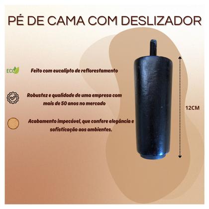Imagem de Kit 6 Pés Para Cama Box Madeira 12cm Cilíndrico Preto Universal