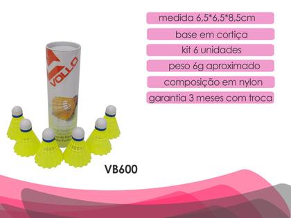 Imagem de Kit 6 Petecas Badminton Vollo VB600 Nylon e Cortiça