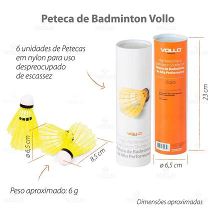 Imagem de Kit 6 Petecas de Badminton Vollo de Nylon Com Tubo - Ref VB600