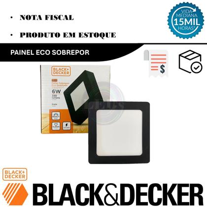 Imagem de Kit 6 Plafon Quadrado Sobrepor 6w Preto Branco Frio 6500K