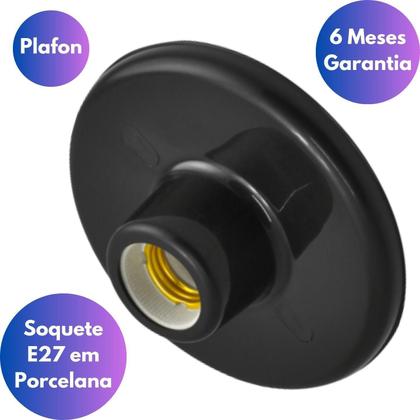 Imagem de Kit 6 Plafonier Plafon Soquete E27 Preto 6 Lâmpada Led 6,5W