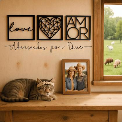 Imagem de Kit 6 Plaquinhas 2 Letreiros Cantinho do Cafe e Abençoados Por Deus Em Mdf