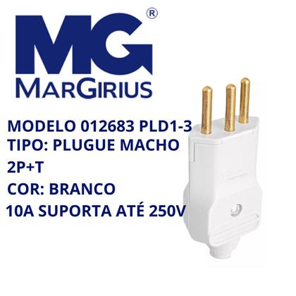 Imagem de Kit 6 plugue macho 10a 2p+t 180 250v margirius branco