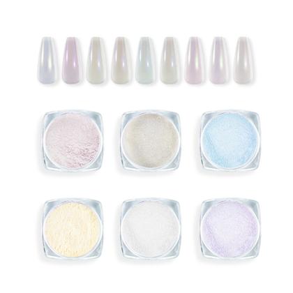 Imagem de Kit 6 Pó Sereia Cintilante Efeito Asa de Borboleta Decoração Unha Alongamento Furta-Cor Perolado Claro Manicure Enfeites 