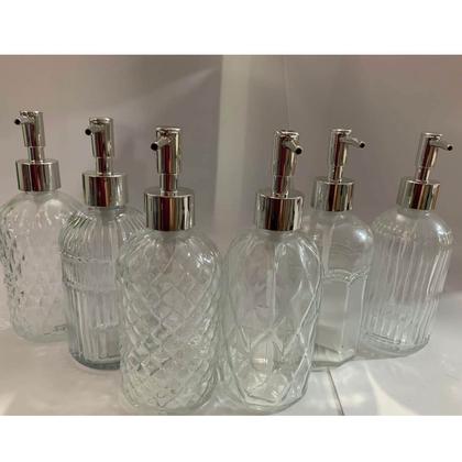 Imagem de Kit 6 Porta Sabonetes Líquido de Vidro 380ml Porta Sabão Sortido Lyor Banheiro