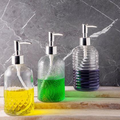 Imagem de Kit 6 Porta Sabonetes Líquido de Vidro 380ml Porta Sabão Sortido Lyor Banheiro