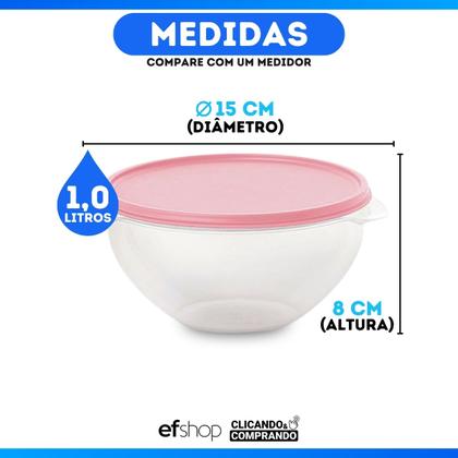 Imagem de Kit 6 Pote de Plástico Hermético 1L Marmita C/ Tampa Bowl Redondo Tijela Vasilha Alimentos