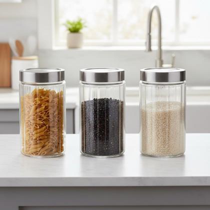 Imagem de Kit 6 Pote Porta Mantimentos de Vidro com Tampa de Aço Inox 1,6L Lyor 21,5x11cm