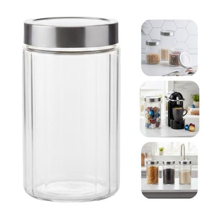 Imagem de Kit 6 Pote Porta Mantimentos de Vidro com Tampa de Aço Inox 1,6L Lyor 21,5x11cm