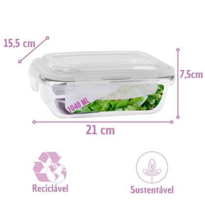 Imagem de Kit 6 Pote Tampa Hermetica Retangular Vidro 1040ml Multiuso