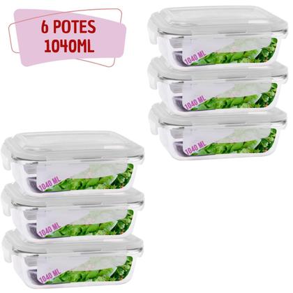 Imagem de Kit 6 Pote Tampa Hermetica Retangular Vidro 1040ml Multiuso
