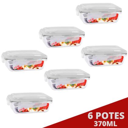 Imagem de Kit 6 Pote Tampa Hermetica Retangular Vidro 370ml Multiuso