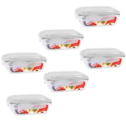 Imagem de Kit 6 Pote Tampa Hermetica Retangular Vidro 370ml Multiuso
