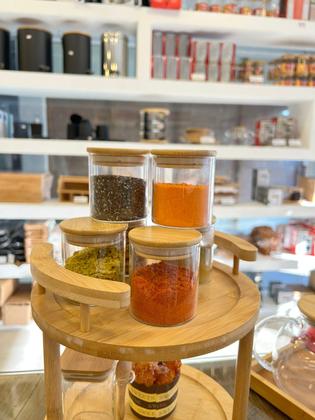 Imagem de  kit 6 potes de vidro 200ML para mantimentos herméticos com Tampa de Bambu conjunto 