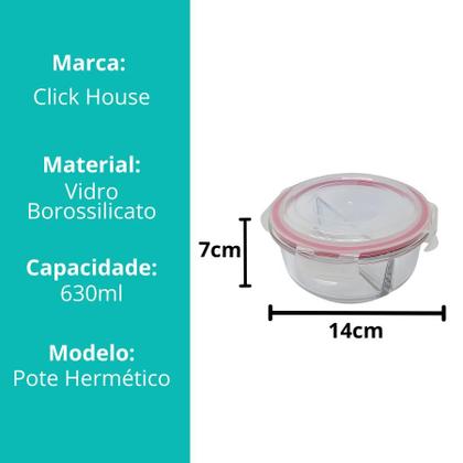 Imagem de Kit 6 Potes De Vidro 630ml 2 Divisórias Hermético Marmita Fit Com Trava Redonda